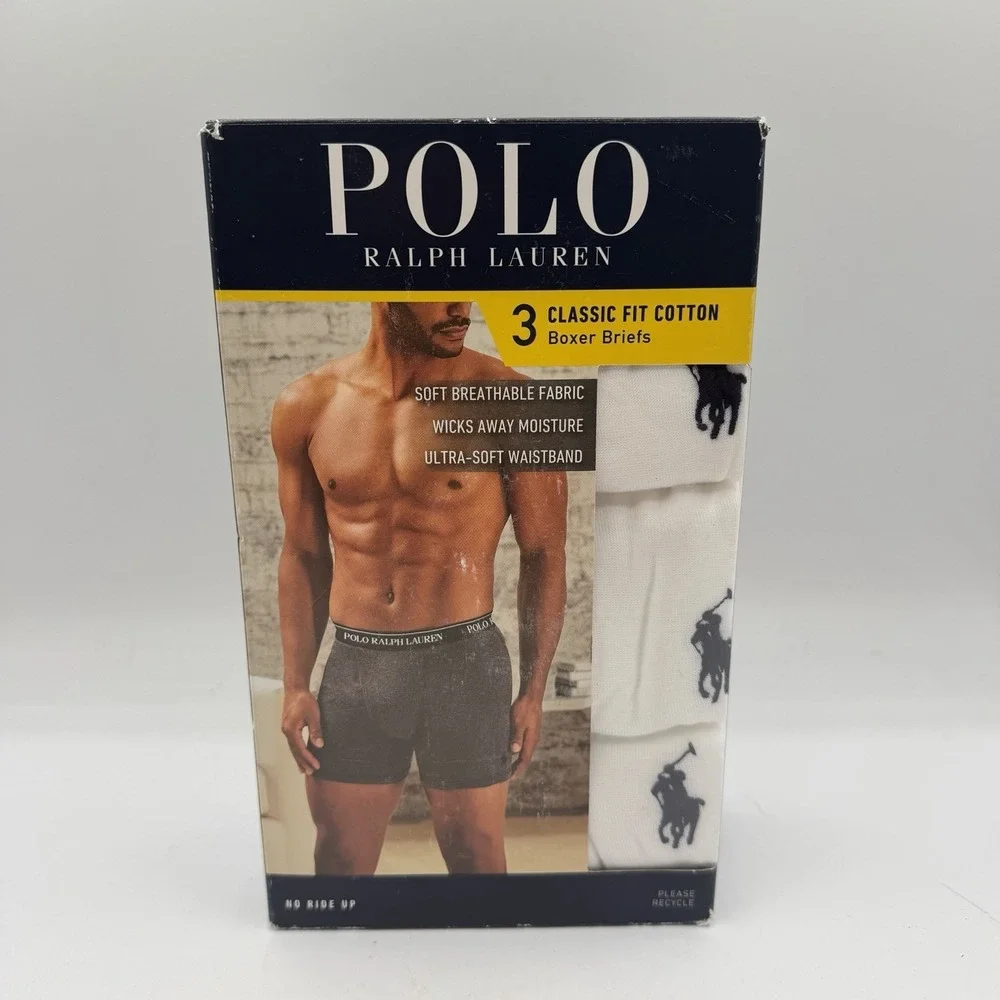Polo Ralph Lauren‎ Classic Fit Cotton Boxer Briefs 3 Pack Mens XL White NCBBP3